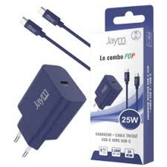 Pack Jaym POP : chargeur USB-C 25 W + câble USB-C 1,5 m, bleu