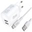 Pack Jaym : chargeur secteur 2 USB 12 W + câble USB-C 2 m, blanc