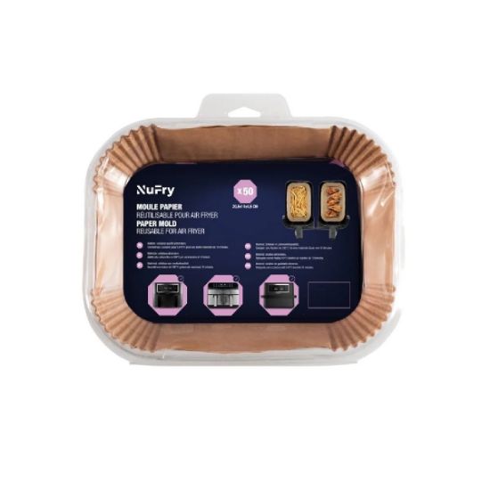 Moules papier cuisson rectangulaires pour Air Fryer 20,5 × 14 cm, 50 pièces – Nufry Paperec 50P
