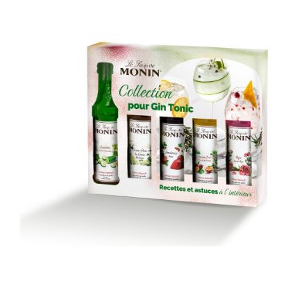 Image de Coffret Sirops Monin "Gin Tonic" - 5x5cl - Concombre, Fleur de Sureau, Fraise, Fruit de la Passion, Rose