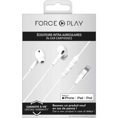 Écouteurs intra-auriculaires Lightning Force Play, blancs, garantis à vie