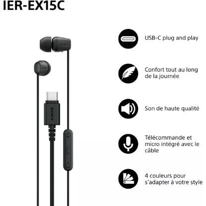 Écouteurs filaires USB-C intra-auriculaires micro et télécommande noir - Sony IER-EX15C