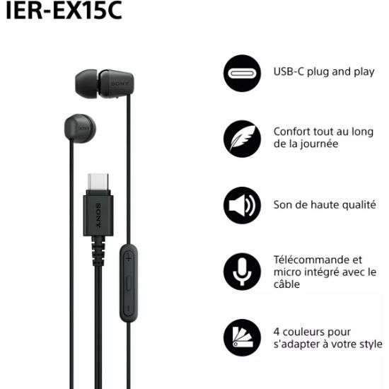 Écouteurs filaires USB-C intra-auriculaires micro et télécommande noir - Sony IER-EX15C