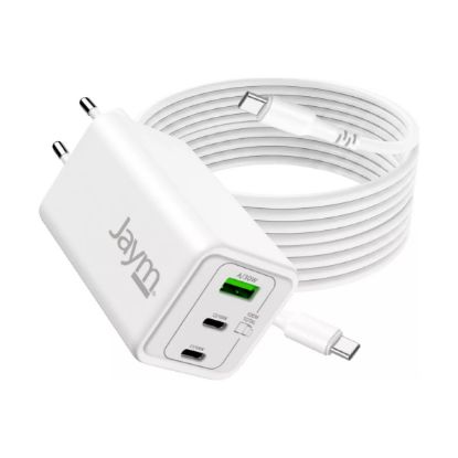 Pack Jaym : chargeur GaN 2 USB-C + USB-A + câble USB-C 100 W 2 m, blanc