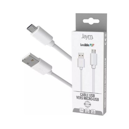 Câble USB-A vers micro-USB 1,5 m blanc – Jaym Collection POP