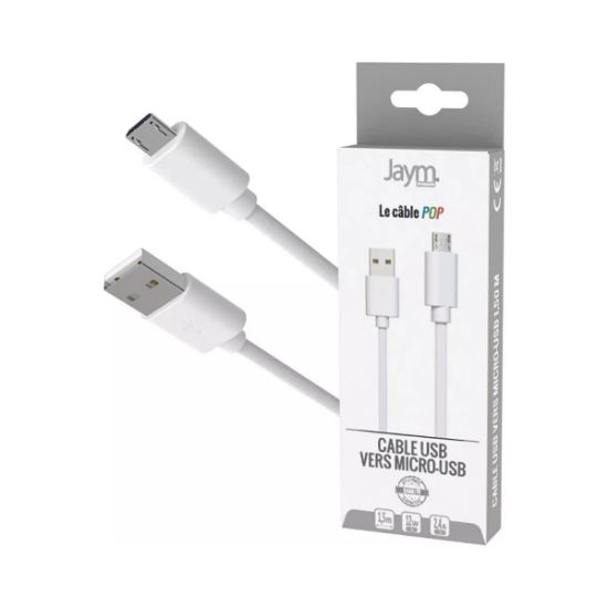 Câble USB-A vers micro-USB 1,5 m blanc – Jaym Collection POP