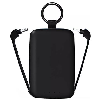 Batterie externe porte-clés Jaym 4 000 mAh noire, câbles intégrés
