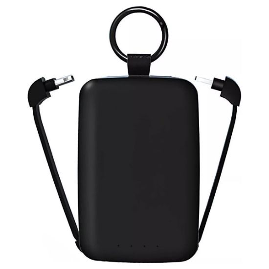 Batterie externe porte-clés Jaym 4 000 mAh noire, câbles intégrés