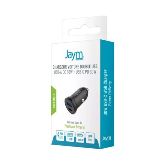Chargeur allume-cigare Jaym USB-C 30 W + USB-A 18 W