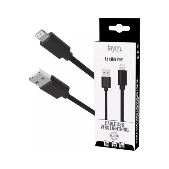 Câble USB-A vers Lightning 1,5 m noir – Jaym Collection POP