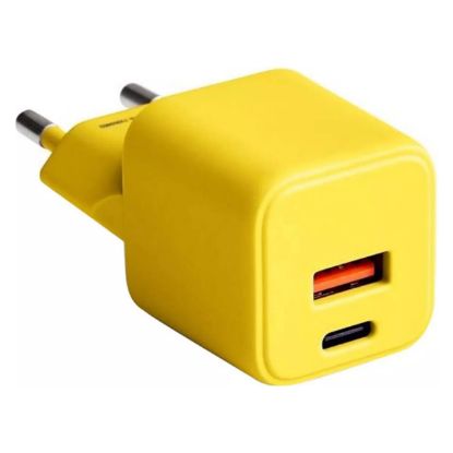 Chargeur secteur GaN Colorum USB-C 30 W + USB-A 18 W, jaune