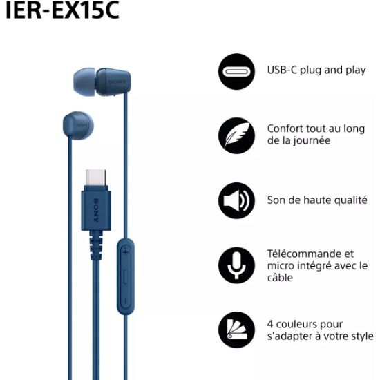 Écouteurs filaires USB-C intra-auriculaires micro et télécommande bleu - Sony IER-EX15C