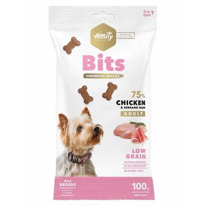 Friandises chien Amity Super Premium Bits poulet et jambon Serrano – 100 g