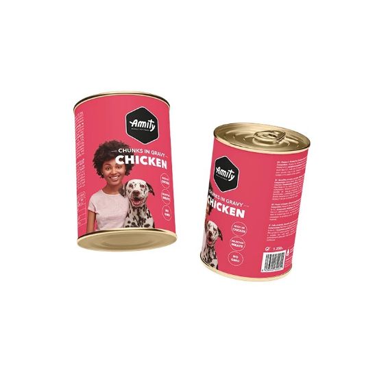 Pâtée chien Amity bouchées en sauce au poulet – boîte 415 g