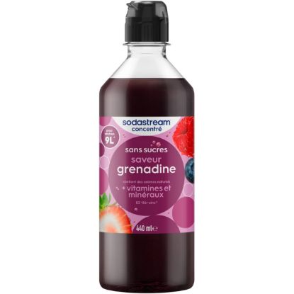 Concentré SodaStream Grenadine sans sucres 440 ml – jusqu'à 9 L de boisson
