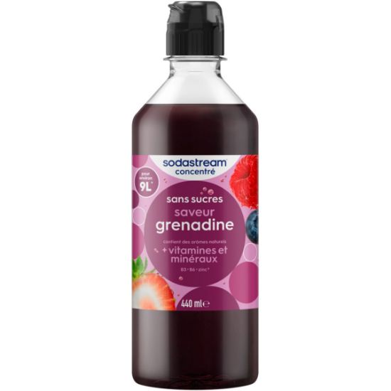 Concentré SodaStream Grenadine sans sucres 440 ml – jusqu'à 9 L de boisson