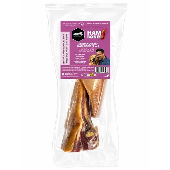 Friandise chien Amity Premium Demi-os de jambon Serrano 2 en 1 – 370 g