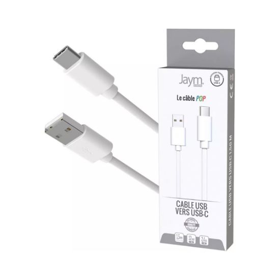 Câble USB-A vers USB-C 1,5 m blanc – Jaym Collection POP
