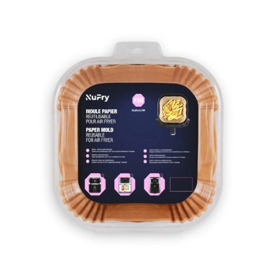 Moules papier cuisson carrés pour Air Fryer 23 × 23 cm, 50 pièces – Nufry Papersquare 2350