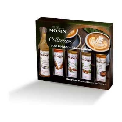 Coffret Sirops Monin "Boissons Gourmandes" - 5x5cl - Vanille, Caramel, Pain d'Épices, Noisette, Crème Brûlée