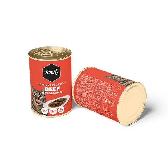 Pâtée chat Amity bouchées en sauce au bœuf – boîte 415 g