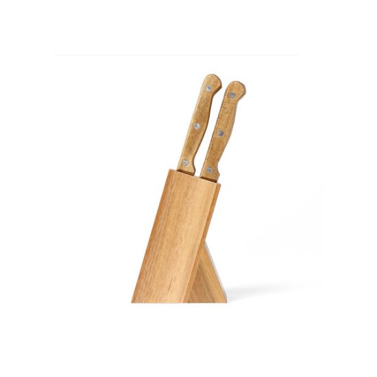 Set de 6 couteaux à steak lame dentelée 11 cm avec bloc en acacia – Livoo MEC133 – bois
