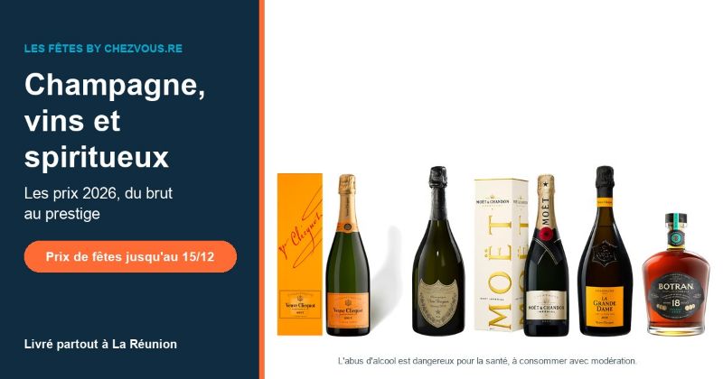 Image pour blog post Champagne, vins et spiritueux de fêtes à La Réunion : les prix 2026, du brut au prestige