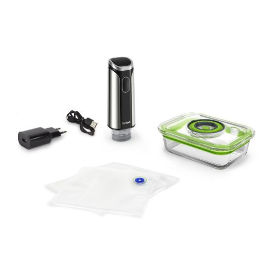 Appareil de mise sous vide sans fil Tefal Fresh Lock Pod VT101D – kit sachets et boîte en verre