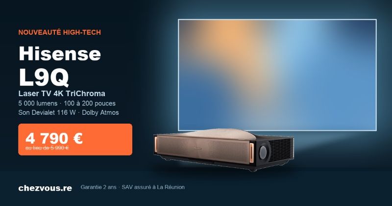 Picture for blog post Hisense L9Q : le Laser TV 4K qui transforme votre salon en cinéma — à La Réunion au prix de la métropole