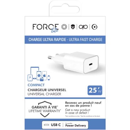 Chargeur secteur USB-C 25 W Force Power Lite, recyclé, blanc