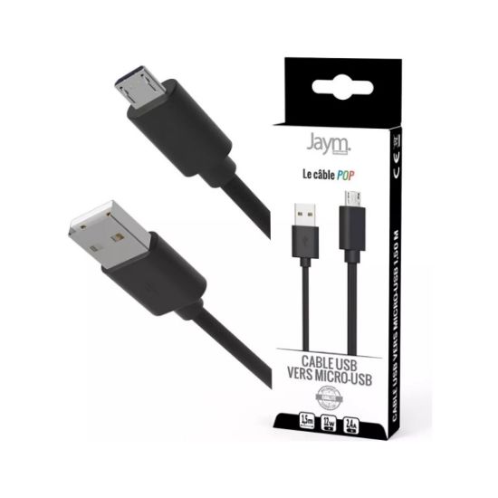 Câble USB-A vers micro-USB 1,5 m noir – Jaym Collection POP