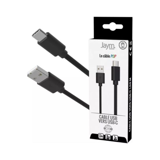 Câble USB-A vers USB-C 1,5 m noir – Jaym Collection POP
