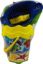 Seau de plage Ø 17 cm avec pelle, râteau, moules et arrosoir – Sport & Fun – bleu et jaune